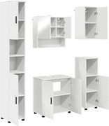 vidaXL Set de mobilier pentru baie 5 pcs Alb Lemn compozit & Metal