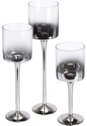 Set de sfeșnice Home&styling, 3 bucăți, sticlăgri-argintiu