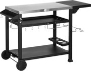 Outsunny Carucior Masa pentru Gratar cu Masa Laterala Pliabila, Blat din Otel Inoxidabil, Carucior Portabil pentru Gratar cu 2 Roti, 6 Carlige