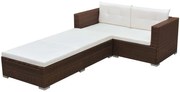 vidaXL Set mobilier de grădină cu perne, 3 piese, maro, poliratan