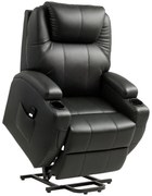 HOMCOM Fotoliu TV cu Funcție de Ridicare Electrică și Relaxare cu Liegefunktion, Fotoliu TV cu Suport pentru Pahare, Buzzunare Laterale și Telecomandă, Piele Artificială, Negru | Aosom Romania