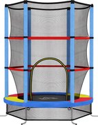 HOMCOM Saltea Elastică pentru Copii 3-6 Ani cu Plasă de Protecție, 6 Stâlpi și 3 Intrări, Ø140x190 cm, Multicolor | Aosom Romania