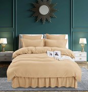 Set Lenjerie de Pat Bumbac Finet Uni cu Volanase, 6 Piese, Pat 2 Persoane, Bej