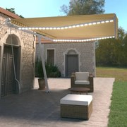 vidaXL Copertină retractabilă manual cu LED, galben și alb, 500x350 cm