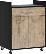 HOMCOM Cărucior de Bucătărie cu Sertar și Dulăpior, Insulă de Bucătărie cu 4 Roți și Raft Reglabil, 60x40x77 cm, Negru | Aosom Romania