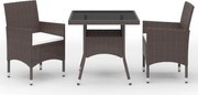 vidaXL Set mobilier bistro, 3 piese, maro, poliratan/sticlă securizată