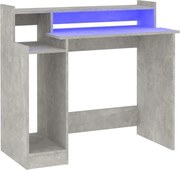 vidaXL Birou cu lumini LED, gri beton, 97x90x45 cm, lemn compozit