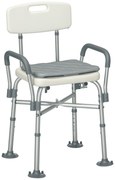 HOMCOM Scaun de Baie din Aluminiu Reglabil, cu Spătar și Brațe, Pernă Moale, Antialunecare, Alb | Aosom Romania
