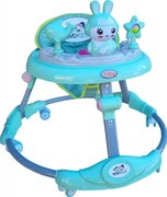 Premergator reglabil in 6 trepte de inaltime NOVOKIDS™ Happy Bunny, Cu melodii si lumini, Pliabil, Max 20 kg, Roti silentioase, Model Iepuras, Verde
