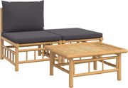 vidaXL Set mobilier de grădină, perne gri închis, 3 piese, bambus