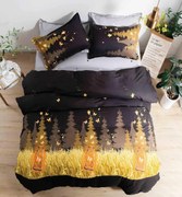 Lenjerie Pat Dublu, 4 Piese, Bumbac Satinat Superior - Forest