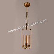 Lustra Kandil cu Diam 15 cm, Neo Clasic, Finisaj Bronz Antichizat, Abajur Amber - Bussy Lighting 7400-52-01