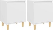vidaXL Noptiere cu picioare lemn masiv, 2 buc., alb, 40x30x50 cm