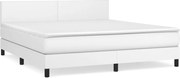 vidaXL Pat box spring cu saltea, alb, 180x200 cm, piele ecologică