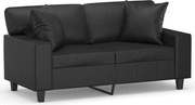 vidaXL Canapea cu 2 locuri cu pernuțe, negru, 120 cm, piele ecologică