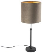 Lampă de masă neagră cu abajur din catifea taupe cu auriu 25 cm - Parte