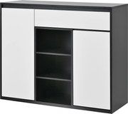 Dulap pentru pantofi cu 2 uși și 1 sertar, cu iluminare LED și raft reglabil pentru încălțăminte, 105x39,5x86 cm, Negru+Alb