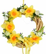 Coroană de primăvară din răchită cu narcisegalbene, 20 cm