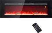 HOMCOM Șemineu Electric Încastrabil cu Telecomandă, Flacără Reglabilă, Temporizator și Termostat, 127x15,8x45 cm, Negru | Aosom Romania