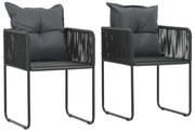 vidaXL Scaune de exterior cu perne, 2 buc., negru, poliratan