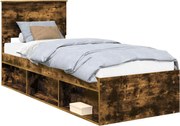 vidaXL Cadru de pat Stejar fumuriu 75 x 190 cm Lemn de pin masiv
