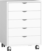 HOMCOM Dulap pentru birou cu 5 sertare pentru documente A3, pe roți și cu încuietoare, 50x40x67.5 cm, alb | Aosom Romania