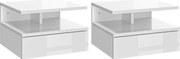 HOMCOM Set de 2 Noptiere Suspendate cu Raft Superior, Design Modern, Lemn, Alb Lucios, 35x32x22.5cm | Aosom Romania