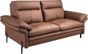 Canapea 2 locuri, tapitata cu piele naturala, spatar rabatabil Maro