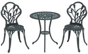 Outsunny Set Mobilier de Grădină 2 Locuri 2 Scaune + Masă Rotundă Fontă de Aluminiu Imitație Fier Forjat Verde | Aosom Romania