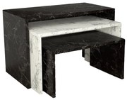 Set 3 Masute Cafea MDF Mambo Finisaj Marmura Alb-Negru