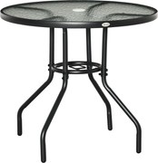 Outsunny Masă de Grădină Rotundă 80 cm cu Orificiu pentru Umbrelă, Masă de Cafea pentru Exterior cu Blat din Sticlă Temperată, Cadru Metalic, pentru Terasă, Balcon, Negru | Aosom Romania