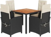 vidaXL Set mobilier de grădină cu perne, 5 piese, negru, poliratan