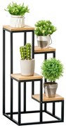 Outsunny Raft pentru Plante cu 4 niveluri din Metal și Lemn de Brad pentru Interior și Exterior, 34x34x66 cm, Natural | Aosom Romania