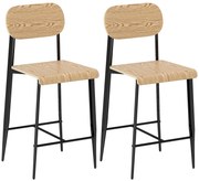 HOMCOM Set de 2 taburete de bar, înalte 65H cm cu spătar, structură din oțel, efect de lemn natural | Aosom Romania
