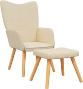 vidaXL Scaun de relaxare cu taburet, crem, textil