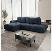 Colțar extensibil ALMADA, tapițat, cu spațiu de depozitare, formă L, varianta stânga, albastru