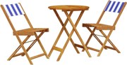 vidaXL Set mobilier bistro, 3 piese, textil albastru alb/lemn masiv
