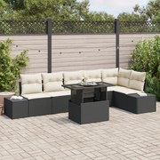 vidaXL Set de canapele pentru grădină cu pernă 7 pcs negru și crem