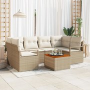 vidaXL Set de canapele pentru grădină cu pernă 7 pcs Bej Rattan poli