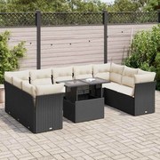 vidaXL Set canapele de grădină cu perne, 10 piese, negru, poliratan
