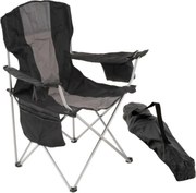 Scaun de camping pliabil XL cu geantă frigorifică, negru/gri