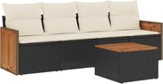 vidaXL Set mobilier de grădină cu perne, 5 piese, negru, poliratan