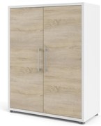 Dulap Modulo 89 x 40 x 113 cm, uși din lemn, alb / stejar sonoma