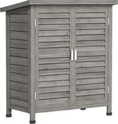 Outsunny Dulap de Grădină din Lemn de Brad cu Uși cu Obloane și 2 Polițe, 87x46,5x96,5cm, Gri | Aosom Romania