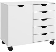 HOMCOM Mobila de depozitare pentru birou 5 sertare 1 usa raft ajustabil, suport imprimanta cu rotile, 78x40x66,5 cm, alb | Aosom Romania