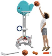 AIYAPLAY Coș de Baschet pentru Copii 5 în 1 cu Înălțime Reglabilă, Poartă de Fotbal și Golf, 46x51x134-152 cm, Multicolor | Aosom Romania