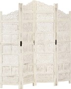vidaXL Paravan cameră sculptat manual, 4 panouri, alb 160x165 cm mango