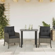 vidaXL Set mobilier de grădină cu perne, 3 piese, gri, poliratan
