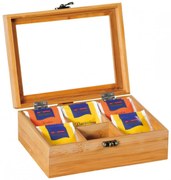 Cutie pentru ceai Kesper 58902, 21,7x16x9cm, Bambus, 6 compartimente, Capac transparent, Maro