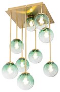 Plafoniera Art Deco aurie cu sticla verde 9 lumini - Atena